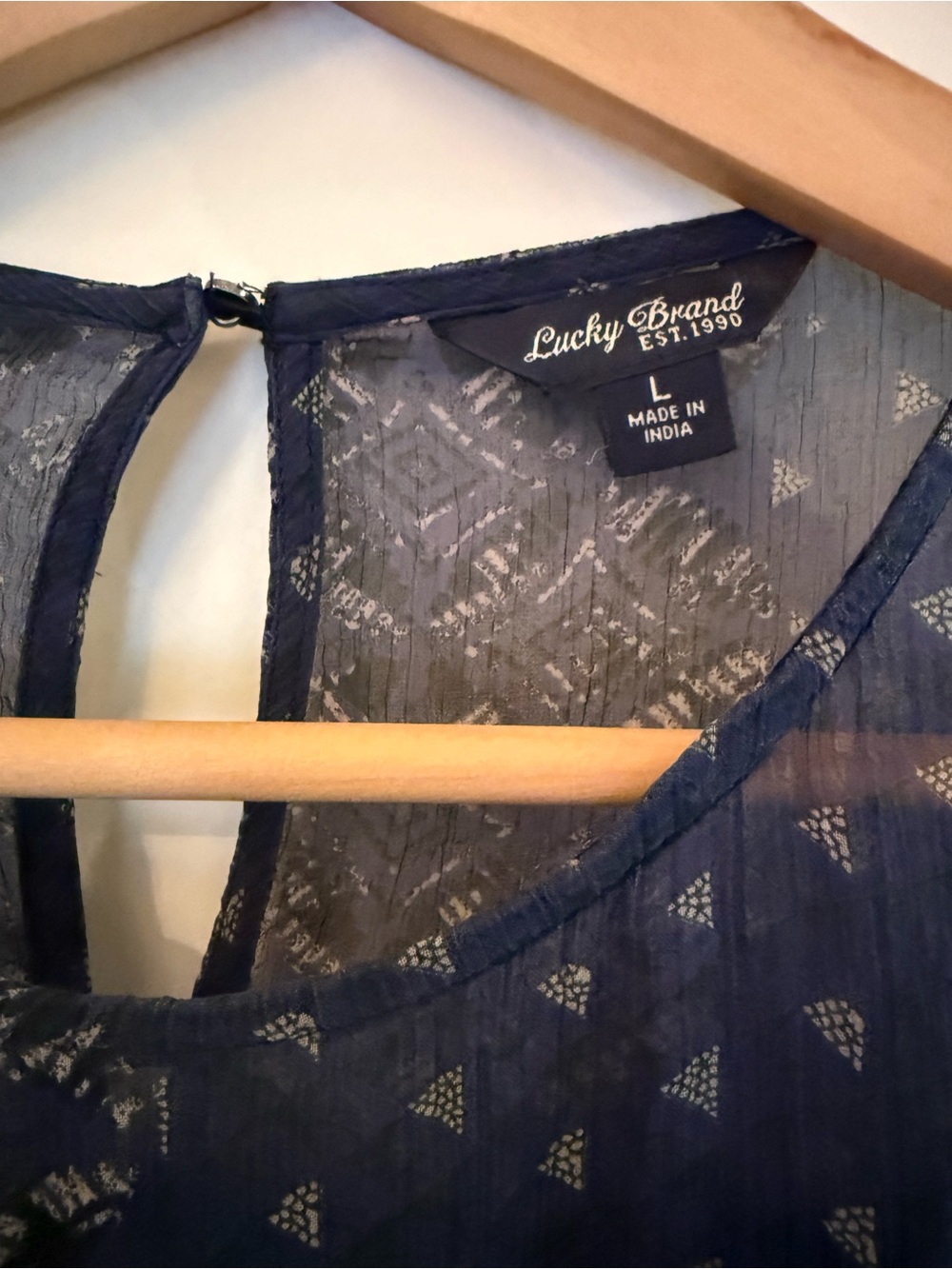 Lucky Brand Whimsigoth Navy Blue Sheer Tiered Boho Peasant Blouse Size M Top - Picture 5 of 10